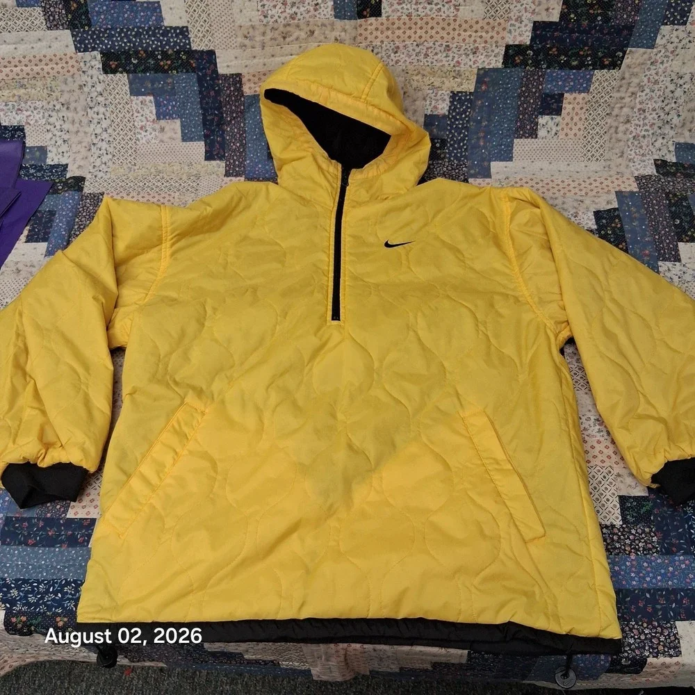 Vintage 90s Nike Reversible Jacket Womens Medium 8 10 Black Yellow Hooded Anorak